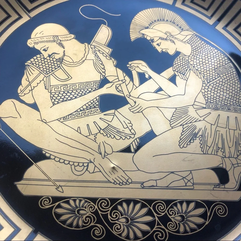 Vintage Neofitou 24K Gold Hand Made in Greece Keramik Decorative Plate Blue